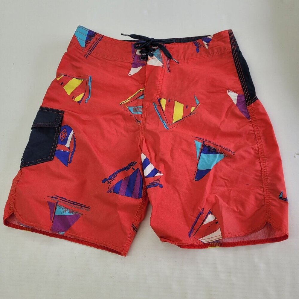 Vans Board Shorts Mens 30 Red Sailboat All‎ Over Graphic Print Cargo Pocket Surf